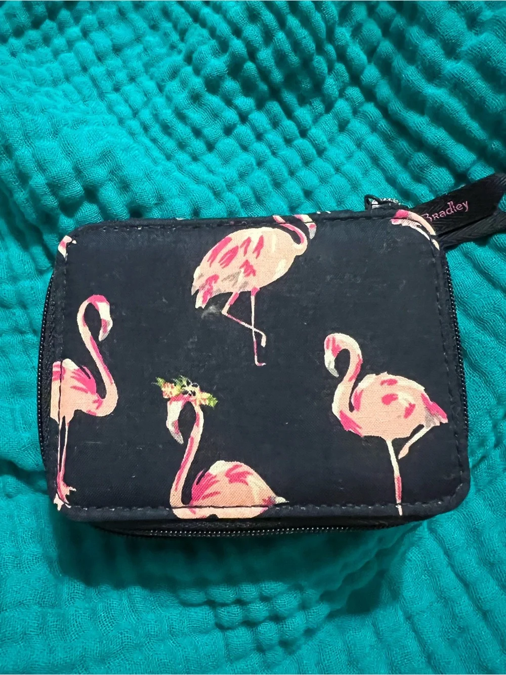 Vera Bradley Navy Flamingo Print medicine storage case.